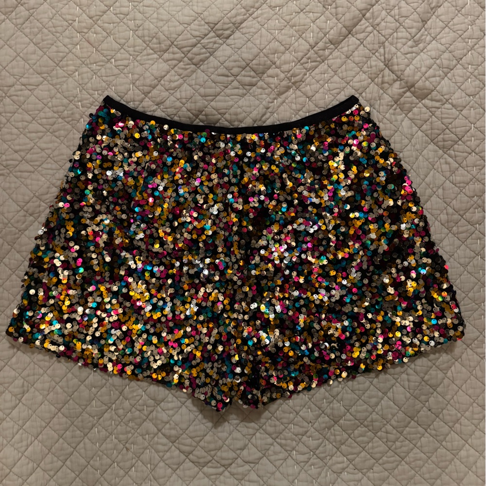NWOT Sparkling Multicolor Sequin High Waist Shorts - Picture 6 of 7